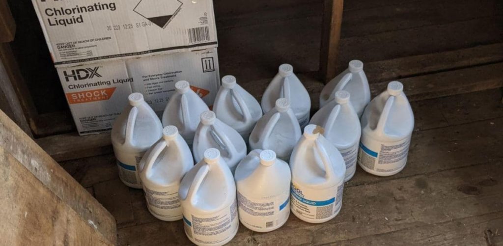 storing liquid chlorine in a barn