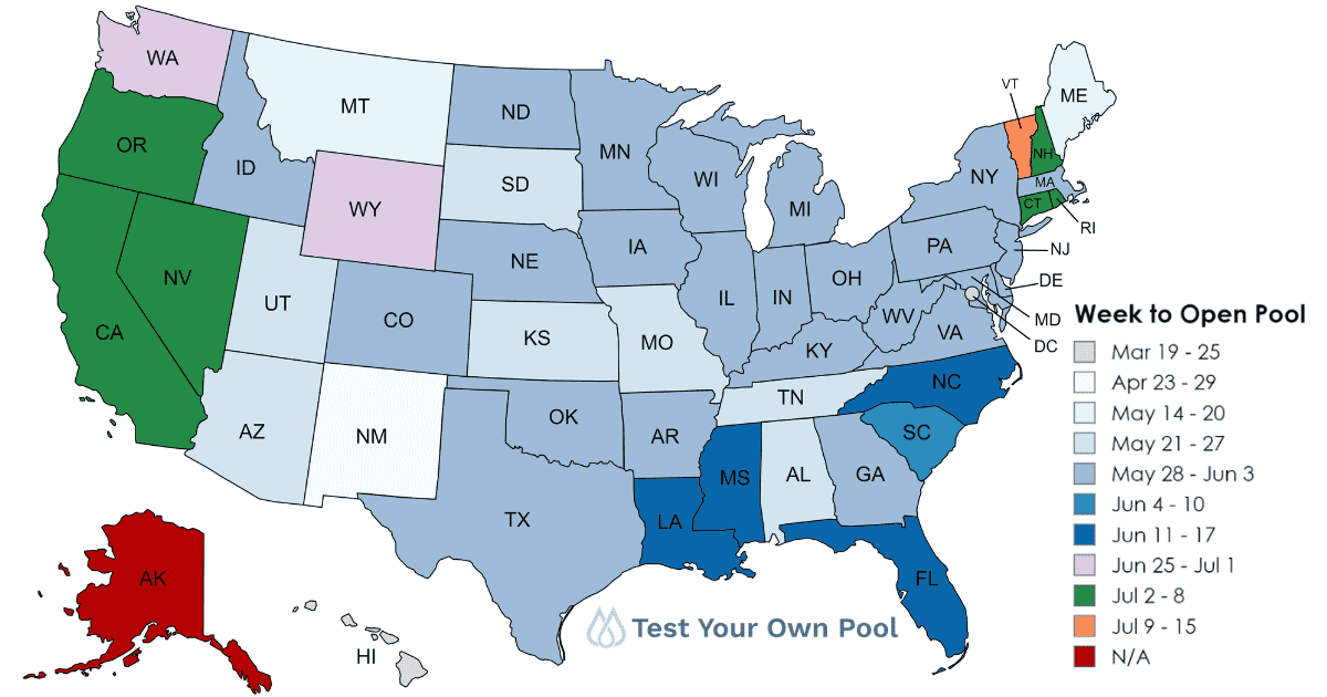 Map showing when states open their pool for the swim season