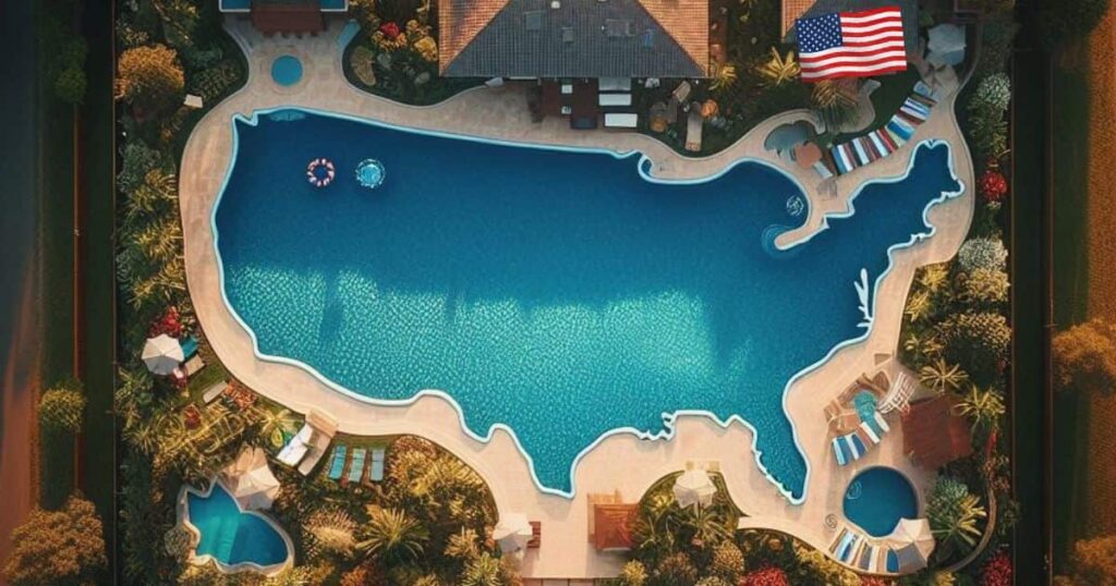 Backyard pool shaped like United States