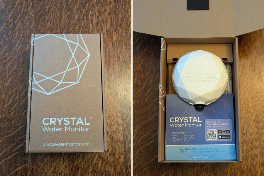 inside the box of the crysal water monitor