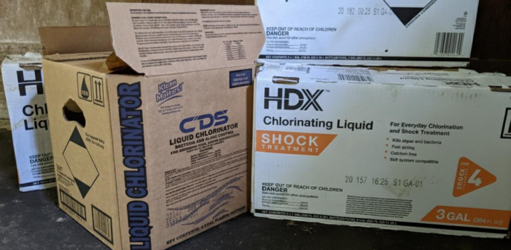 boxes of liquid chlorine